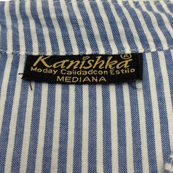 Kanishka Blue and White Striped Cotton Lace‎ Accent Tunic - Picture 2 of 7